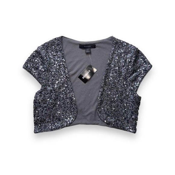 SPARKLY SEQUIN SHORT-SLEEVE OPEN-FRONT BOLERO · SIZE S · NWT - Picture 3 of 5